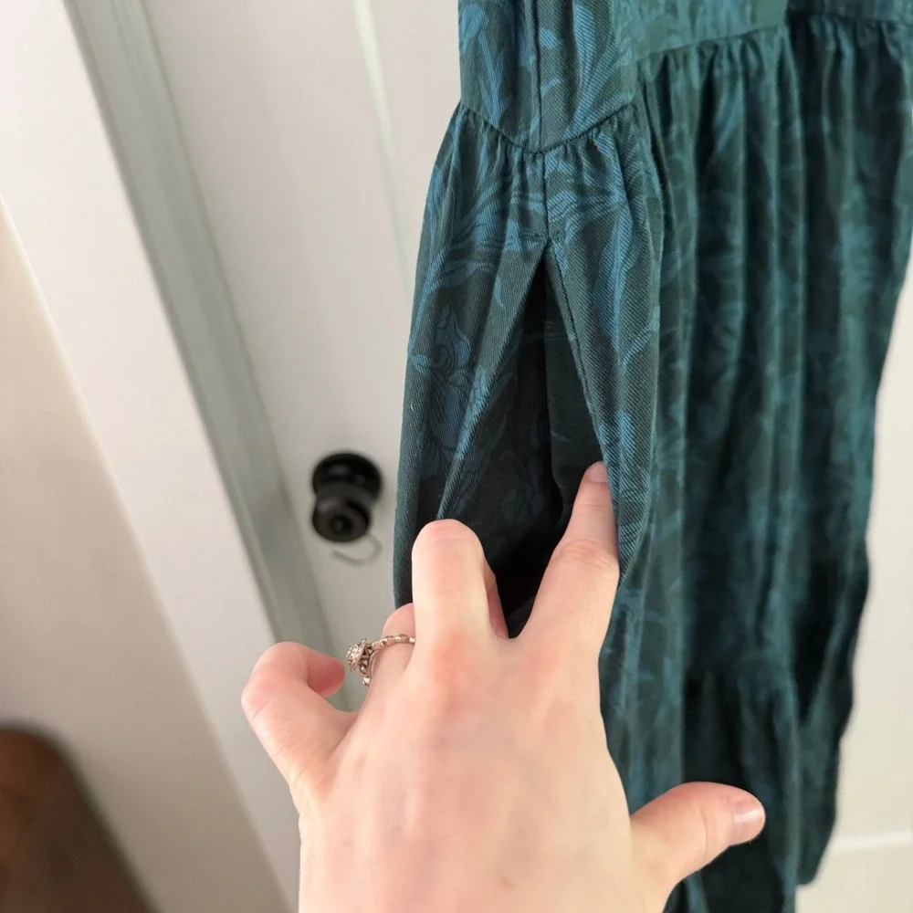 Faherty Somerset Maxi Dress Teal Floral Organic Cotton Square Neck Puff Sleeve S - Picture 5 of 8